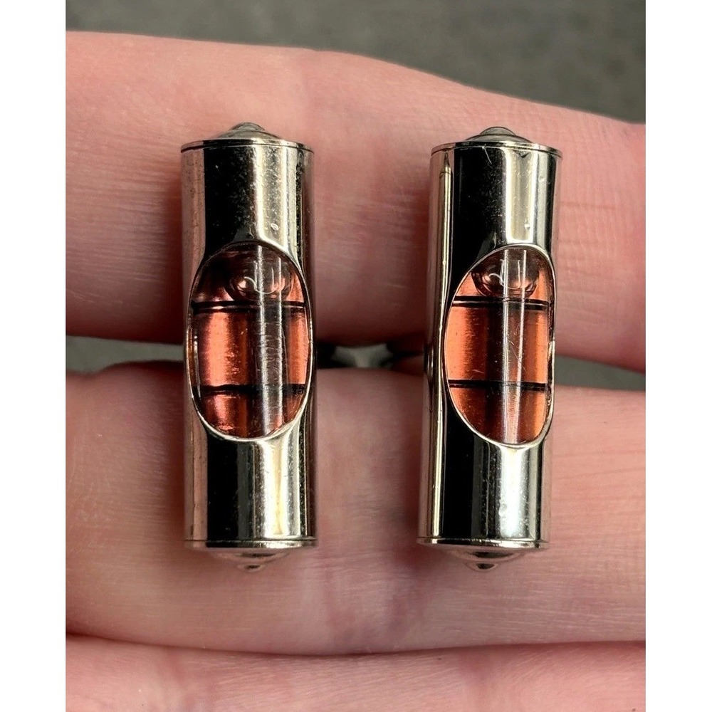 Pink Bubble Level Silver Tone Cylindrical Cufflinks Handyman
